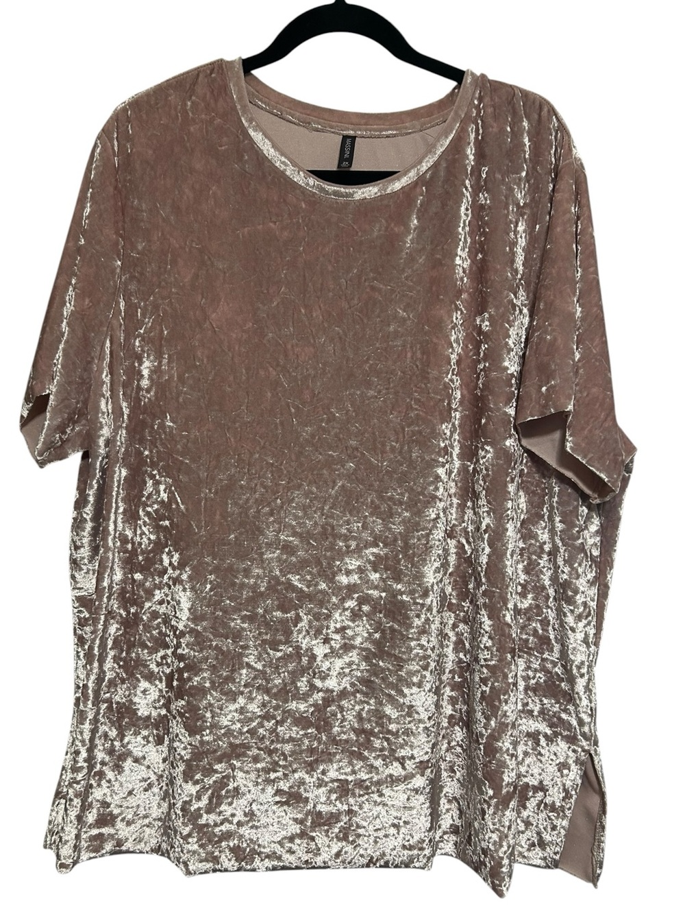 Massini Crushed Velvet Short Sleeve Top - Blush Taupe Size 2X